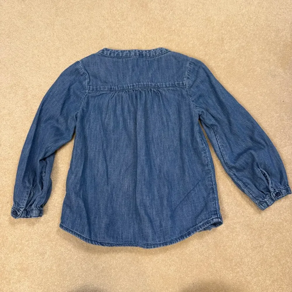 Baby Gap Girls Chambray Denim Pintuck Blouse – Long Sleeve Peplum Top Size 4T